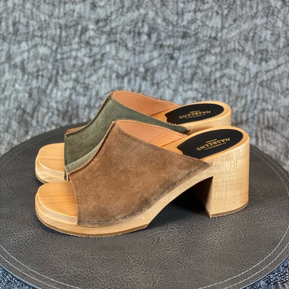 Swedish Hasbeens Shoes - Swedish Hasbeens Suede Combo Clog Sandal Women's 38